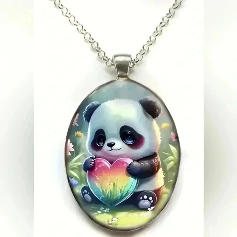 NEW Colorful Crystal Glass pendant panda necklace‎ (#808) (#G)